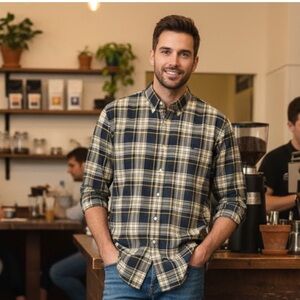 New Condition POLO RALPH LAUREN Custom Fit Check Shirt Navy / Green Multi, Men’s